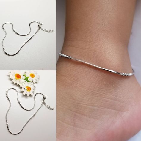 Sterling Silver Ankle Bracelet #etsy shop: Sterling Silver Anklet, Silver Ankle Bracelet, Foot Bracelet, Anklet Silver, Foot Accessory, Dainty Ankle Bracelet, Ankle Bracelet Silver #silveranklet #anklebracelet #footbracelet #footaccessory #anklet https://etsy.me/3at38yq Women Anklets Silver, Silver Anklet Design Simple, Baby Jewelry Gold, Silver Chain Anklet, Trendy Silver Jewelry, Silver Anklets Designs, Toe Ring Designs, Silver Bracelet Designs, Anklet Silver