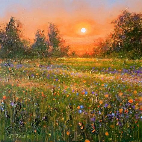 Dream Landscape Art, Garden Scene Painting, Wildflower Acrylic Painting, Nature Aesthetic Painting, Oil Paint Flowers, Flower Garden Illustration, Oil Painting Landscapes, Flower Landscape Painting, Garden Painting Art