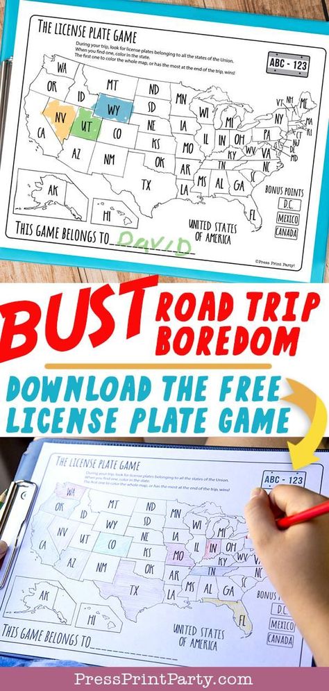 License plate game free printable download - game for road trips License Plate Game Printable, License Plate Game, Printable Road Trip Games, Flamingo Party Supplies, Road Trip Printables, Cat Themed Parties, Jungle Party Decorations, Movie Themed Party, Road Trip Activities