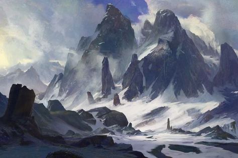 District 2; Mountains Dnd Landscape, Story Settings, Fantasy Buildings, Heroic Fantasy, Rpg Map, Landscape Concept, Fantasy Setting, Fantasy Places, Snow Mountain