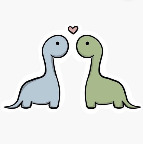 Dinos In Love Drawing, Dinosaur Couple Drawing, Two Dinosaurs In Love Drawing, Cute Stickers For Couples, Easy Cute Love Drawings Simple, Cute Drawing For Couples, Things To Draw When Your In Love, Matching Drawing Ideas, Cute Couple Animals Drawing