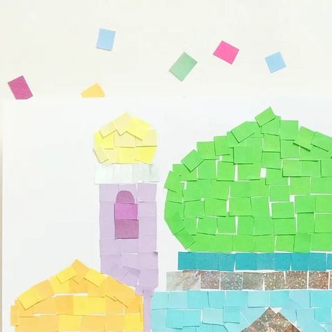 Dr. Nida Tariq on Instagram: "MOSAIC MOSQUE COLLAGE 🕌 I'm keeping activities simple for my kids during Ramadan. And this is one of them, simple yet so much fun! They both took a good 1 hour in doing this, and all they need are white cardsheet (I drew a mosque template with pencil), coloured paper strips cut into squares pieces and glue for sticking. . . . #CraftYourRamadan #muslimkids_crafts #ramadancrafts #ramadanactivities #ramadankidsactivities #ramazanetkinlikleri #ramazan #ramadhan #ramza Mosque Crafts For Kids, Ramadan Collage, Mosque Template, Mosque Drawing, Muslim Kids Crafts, Instagram Mosaic, Ramadan Activity, Ramadan Activities, Paper Cutout Art