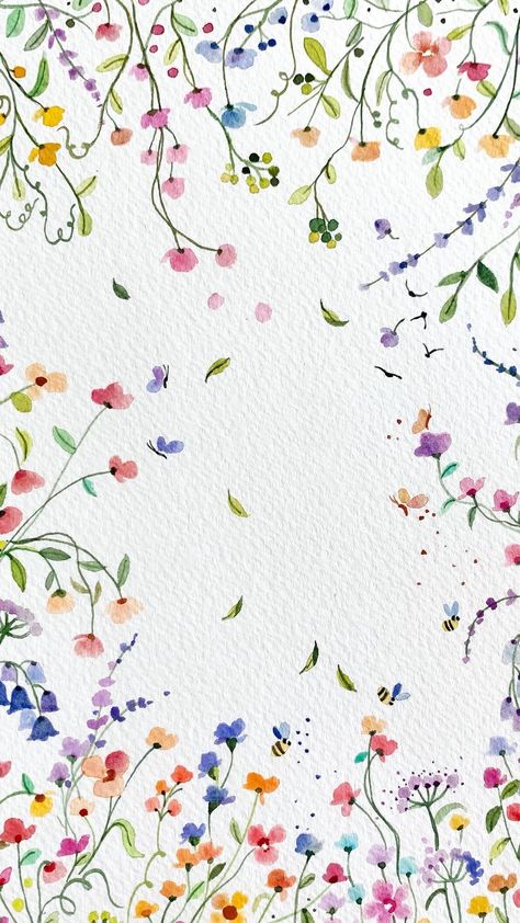 Cute Color Wallpapers, Watercolour Flowers Background, Spring Flower Pattern, Watercolor Art Valentines, Things To Watercolor Paint, Simple Floral Painting, Shaz Serene, Watercolor Flowers Background, Flower Backround