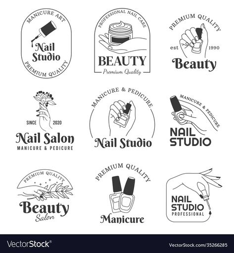 Nail salon logo manicure and hand care cosmetic vector image Nail Shop Logo Ideas, Nail Art Names Ideas, Nail Salon Logo Ideas, Nails Shop Name Ideas, Nail Artist Name Ideas, Nail Studio Logo Ideas, Logo For Nails, Nails Logo Design Ideas, Nail Art Logo Design Ideas