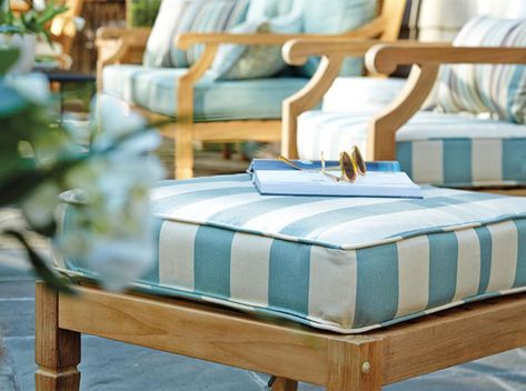 Sunbrella Sunbrella Fabric Outdoor, Striped Furniture, Outdoor Cushion Covers, Outdoor Seat Cushions, Patio Furniture Cushions, Outdoor Seat, Sunbrella Cushions, Affordable Decor, Patio Cushions