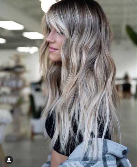 2024 Popular Hairstyles, Neutral Blonde Balayage On Dark Hair, Icy Blonde Highlights On Dark Hair, Blonde Shadow Root With Money Piece, Hair Chestnut Brown, Brown Hair Curly, Auburn Brown Hair, Curly Hair Color Ideas, Icy Blonde Balayage