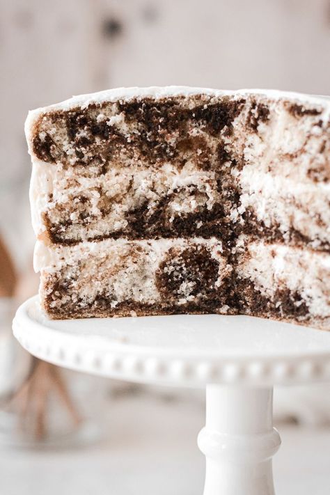 A fluffy marble cake, made with chocolate and vanilla cake batter swirled together, and tested for high altitude. Cake With Chocolate Drip, High Altitude Cake Recipe, Diplomat Cream, Chocolate Ganache Drip, Lemon Poppy Seed Cake, Poppyseed Cake, Ganache Drip, Chocolate And Vanilla Cake, High Altitude Baking