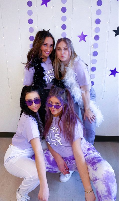 Girls tour bid day theme #sorority Purple Day Spirit Week, Purple Color Wars Outfit, Purple Out Outfits Spirit Week, Purple Bid Day Theme, Purple And Gold Spirit Day Outfits, Purple Spirit Day Outfits, Purple Bid Day, Color Wars Spirit Week, Turtle Cup