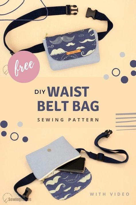 Hip Clip Bag Pattern Free, Small Belt Bag Pattern, Waist Bag Pattern Free, Diy Waist Belt, Hip Bag Pattern Free, Waist Bag Diy, Saskatoon Pie, Sewing Presents, Diy Belt Bag