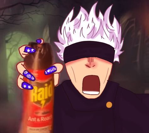 Maya Winky Raid Spray, Jjk Raid Spray, Gojo Being Silly, Raid Spray, Gojo Silly, Silly Gojo, Maya Winky, Jjk Silly, Jjk Funny