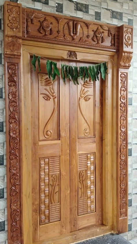 Double Door Design Wood Indian, Wooden Double Front Doors, Indian Main Door Designs, Door Design Entrance, Latest Door Designs, Bad Room Design, Pooja Door Design, Balcony Glass Design, Flush Door Design