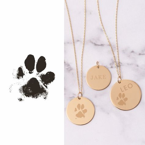 14K Solid Actual Dog Cat Paw Nose Print Necklace Personalized - Etsy New Zealand Paw Print Image, Paw Print Jewelry, Pet Paw Print, Paw Print Necklace, Cat Paw Print, Cat Paw, Pet Paws, Disc Pendant, Disc Necklace