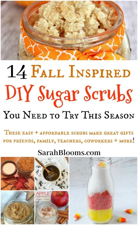 These easy DIY Sugar Scrubs are perfect for fall + winter with fall inspired scents like apple, cinnamon, pumpkin + more! Diy Sugar Scrubs, Scrub Homemade, Diy Sugar Scrub Recipe, Scrub Diy, Cinnamon Pumpkin, Boss Motivation, Body Scrub Recipe, Sugar Scrub Homemade, Homemade Scrub