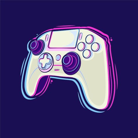 Playstation stick controller cartoon ill... | Premium Vector #Freepik #vector #controller #gamepad #game-control #game-console Game Controller Illustration, Video Game Controller Drawing, Game Console Illustration, Controller Illustration, Gamer Cartoon, Stick Game, Games Icon, Video Game Backgrounds, Control Game