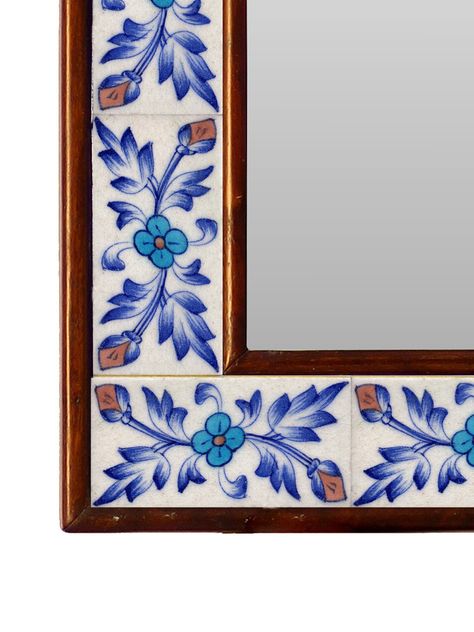 Tile Frame, Wall Hanging Ceramic, Tile Mirror, Ikea Mirror, Mexican Tiles, Blue And White Design, India Home Decor, Decorative Wall Hanging, Perfect Living Room