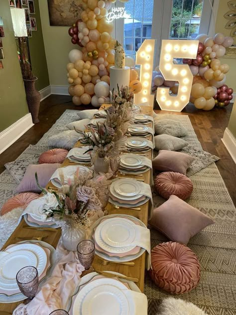 Boho Style Birthday Party, Boho Glam Birthday Party, Boho Chic Quinceanera Theme, Sweet 15 Party Ideas Quinceanera Themes, Sweet 16 Boho Party Ideas, 15 Year Girl Birthday Party Ideas, Boho Bday Party Ideas, Boho Quinceanera Theme, Birthday 16 Aesthetic