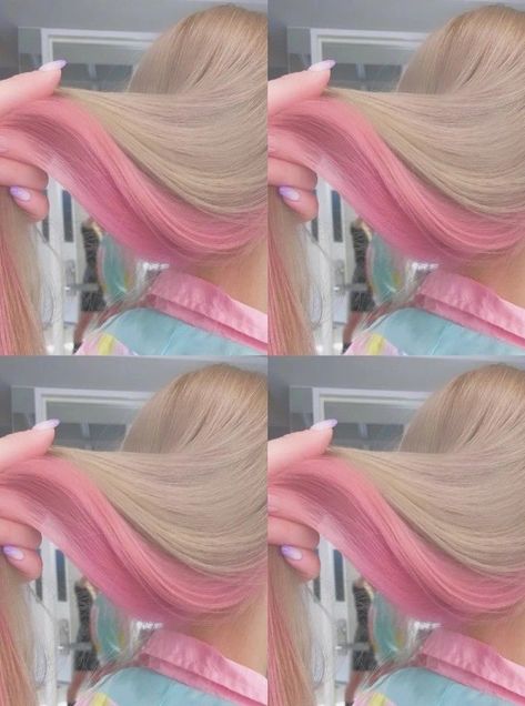 Pink Hair Rainbow Highlights, Pink Underdye Hair Blonde, Cute Hair Dye Ideas For Blondes, Rose Lavillant, Hair Rainbow, Korean Hair Color, Girl Hair Colors, Hair Color Underneath, Kawaii Hairstyles