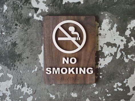 No Smoking Allowed Indoor Sign - Clean Air Act - Optional ADA Text and Braille - Modern Wood Signs f Modern Wood Signs, Clean Air Act, Wash Hands Sign, Barnwood Wall Art, Ada Signage, Hardwood Bedroom Floors, Hotel Room Interior, Diy Wood Stain, Led Sign Board