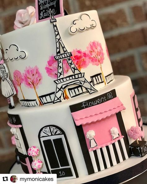 Wow, aren’t the details amazing!! Gorgeous Paris birthday themed cake by @mymonicakes #findyourcakeinspiration #paristhemecake Pigeon Cake, Paris Birthday Cakes, Bolo Paris, Paris Themed Cakes, Paris Cake, Eiffel Tower Cake, Paris Themed Birthday Party, Alcohol Cake, Paris Cakes