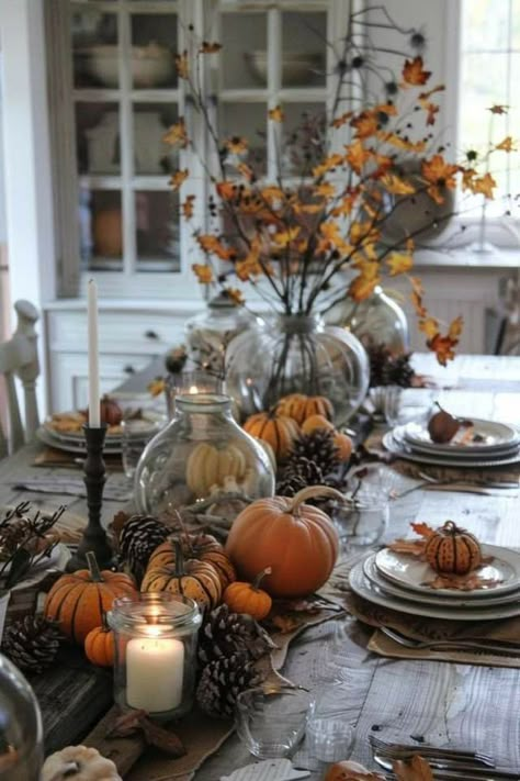 Autumn is a season of intense beauty 🍂🧡🍁 Autum Decorations, Fall Dinnerware, Diy Craft Hacks, Fall Scenes, Fall Dining Table, Fall Board, Vibeke Design, Fall Brunch, Fall Table Centerpieces