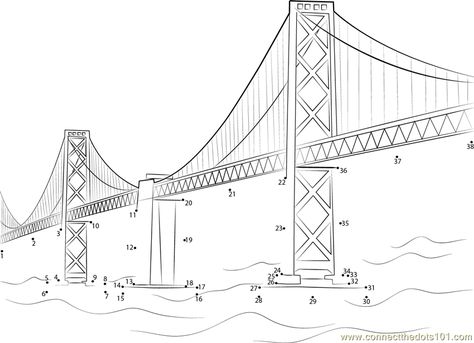 Bay Bridge Drawing, Oakland Bay Bridge, Bridge Ideas, Architecture Bridge, Bridge Drawing, Super Coloring Pages, Summer Art Projects, New Coloring Pages, Free Printable Coloring Sheets