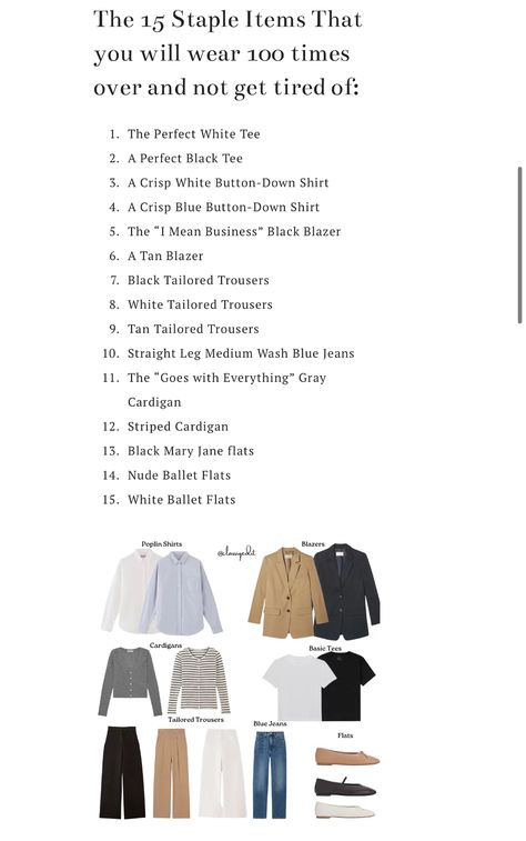 Smart Casual Capsule Wardrobe, Smart Casual Capsule, Aesthetic Word, Casual Capsule Wardrobe, Wardrobe Aesthetic, White Ballet Flats, Perfect White Tee, Tan Blazer, Word Bank