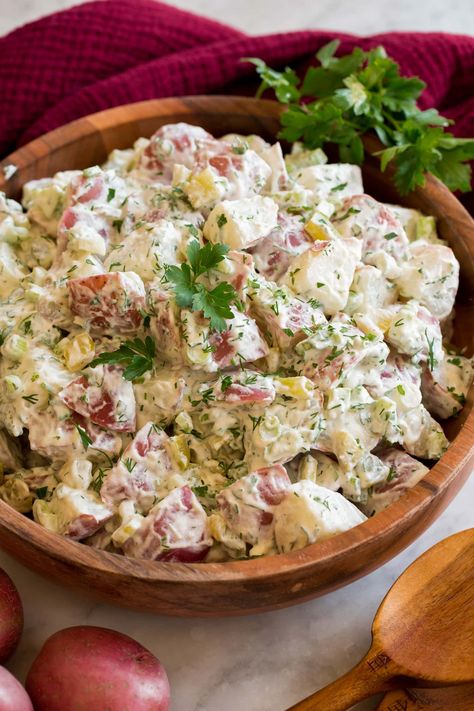 Red Potato Salad Recipe - Cooking Classy Red Potato Salad No Egg, Creamy Red Potato Salad, Rustic Potato Salad, Red Skinned Potato Salad, Red Bliss Potato Salad, Potato Salad Recipe With Vinegar, Red Potatoe Salad, Red Skin Potato Salad Recipe, Summer Side Dishes For Bbq