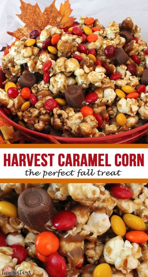 Harvest Caramel Corn, Fall Food Ideas, Fall Movie Night, Sweet And Salty Popcorn, Thanksgiving Party Food, Fun Fall Treats, Fall Snack Mixes, Night Dessert, Fall Movie