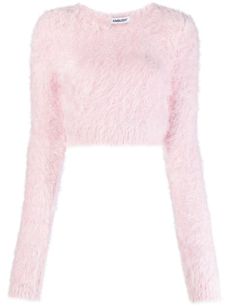 2023 Sweaters, Knitted Cropped Sweater, Pink Long Sleeve Crop Top, Pink Sweaters, Fluffy Sweater, High Fashion Outfits, Sweater Crop, Cute Comfy Outfits, Crop Top Sweater