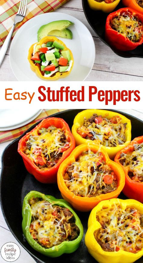 Mexican Stuffed Peppers, Taco Stuffed Peppers, Easy Stuffed Peppers, Ground Beef Rice, Stuffed Peppers Recipe, Beef Rice, Recipes Mexican, Lemon Chicken Recipe, Cheese Baked