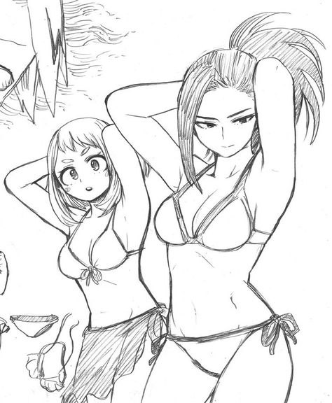 Momochako_(Horikoshi_Sketch_2) Horikoshi Sketches, Ochako Uraraka, Hinata Hyuga, Fairy Tail, Matching Icons, Boku No Hero Academia, Manga Art, My Hero Academia, Dragon Ball