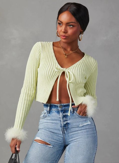 Shop Ansonia Tie Front Cardigan and other curated products on LTK, the easiest way to shop everything from your favorite creators. Tie Front Cardigan Outfit, Fur Sweater Outfit, Pink Dress Shoes, Feather Cuff, Selfie Leslie, Brunch Dress, Tie Front Cardigan, Feather Trim, Clothing Tags