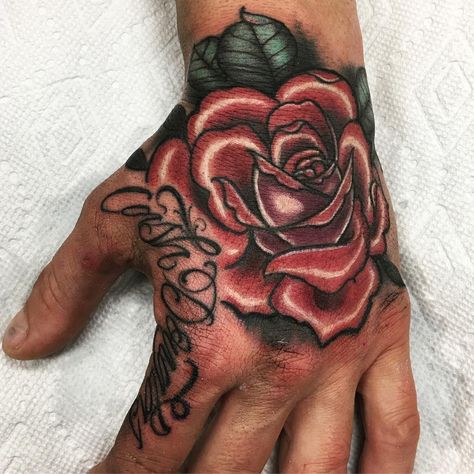 Lotus Flower Hand Tattoo Men, Red Rose Hand Tattoo, Simple Hand Tattoos, Rose Hand Tattoo, Flying Tattoo, Rose Tattoos For Men, Red Rose Tattoo, Gold Tattoo, Hand Tattoo