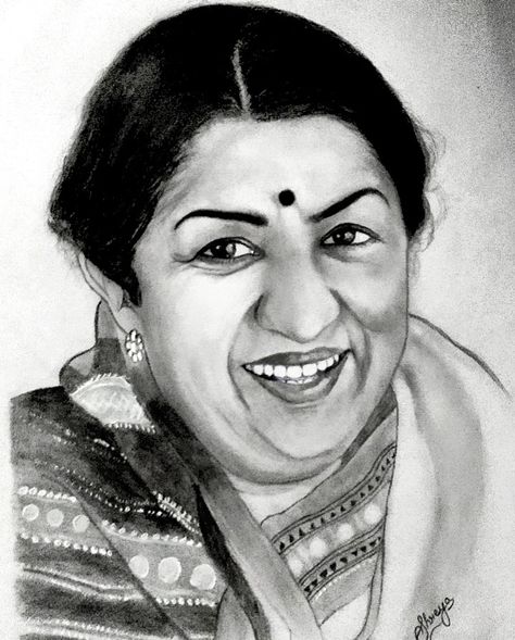 Lata Mangeshkar Drawing, Lata Mangeshkar Portrait, Celebrity Portraits Drawing Sketch, Lata Mangeshkar Sketch, Indian Celebrity Drawings, Indian Celebrity Portraits Drawing, Bollywood Sketch, Singer Drawing, Human Face Sketch