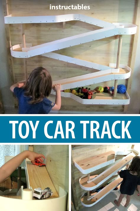 Parking Garage For Toy Cars, Wall Race Track Diy, Hotwheels Play Ideas, Racetrack On Wall, Diy Racetrack For Toy Cars, My Garage Toy Cars, Hotwheels Storage Diy, Hot Wheels Play Area, Toy Car Wall Storage