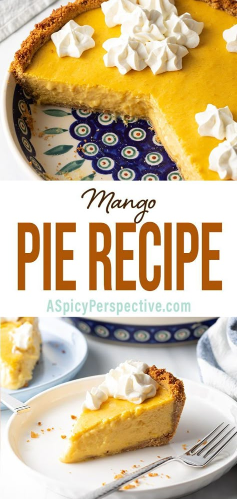 This bright, sweet and fruity tart, with a creamy mango custard, is the perfect fun dessert for summer! Mango Pie Recipe Easy, Mango Hand Pies, Mango Condensed Milk Dessert, Mango Cream Pie, Mango Dessert Recipes Summer, What To Do With Mangos, Mango Desserts Recipes, Mango Pie Filling, Easy Mango Desserts