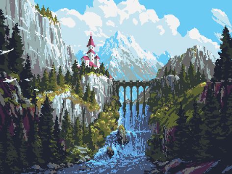 ArtStation - Landscape Pixelart, Philipp A. Urlich Castle Pixel Art, Pixel Kawaii, Pixel Art Landscape, Pixel Art Background, Pixel Art Tutorial, Arte 8 Bits, 8bit Art, Cool Pixel Art, Pixel Drawing