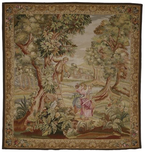 New Tapestry Oriental Rug 7 x 7 Francois Boucher, Cherry Picking, Contemporary Art Deco, Asian Rugs, Art Deco Rugs, Style Français, Mobile Art, Exotic Bird, Romantic Scenes