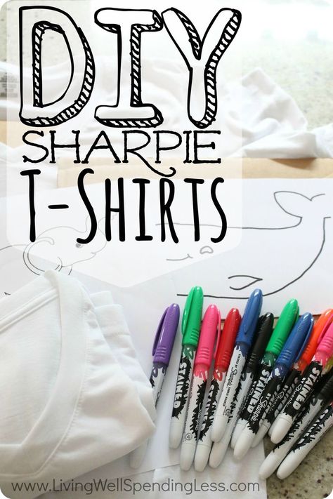 DIY Sharpie T-Shirts | Tye Dye Shirts for Kids but Without All the Mess! | Fun Summer Activities with Kids | Projects for Kids via lwsl Sharpie T Shirts, Sharpie Projects, Sharpie Crafts, Diy Sharpie, Sharpie Pens, Sharpie Art, Clothes Pattern, Tshirt Crafts, Clothes Aesthetic