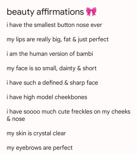 Small Nose Manifestation, Button Nose Affirmations, Slim Nose Affirmations, Slim Face Affirmations Positive, Small Nose Affirmations, Nose Affirmations, Short Face, How To Get Slim, Beauty Affirmations