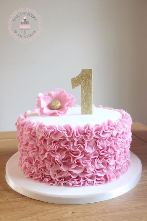 pink ruffles 1st birthday cake  by Sara's House of Cupcakes Cute 1st Birthday Cake, Pink Cake Birthday Kids, Royal 5ness Birthday Cake, Pink Toddler Birthday Cake, Diy Pink Birthday Cake, Cake For Girls Birthday Kids, 1st Birthday Girl Cake Ideas, 1st Bday Cake Girl, First Birthday Girl Cake Ideas