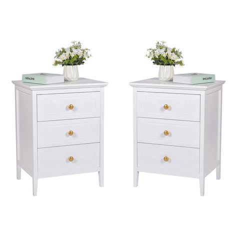 AmazonSmile: White Bedroom End Table Nightstand with 3 Drawers, Side Table for Bedroom, Living Room, Table Storage Wood Cabinet , White Finish 2 Set 18.8 inch (White 2 Set) : Home & Kitchen Bedroom End Table, Side Table For Bedroom, Nightstand With Drawers, Bedroom End Tables, Overbed Table, Side Tables For Bedroom, Table For Bedroom, Three Drawer Nightstand, Drawer Bedside Table