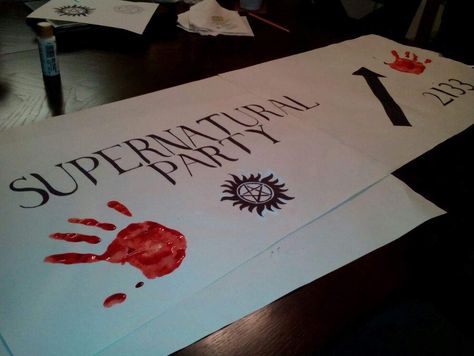 Supernatural Party Banner Supernatural Birthday Party, Supernatural Birthday, Supernatural Fashion, Supernatural Party, Supernatural Theme, Supernatural Baby, Supernatural Angels, Supernatural Merchandise, 25th Birthday Parties