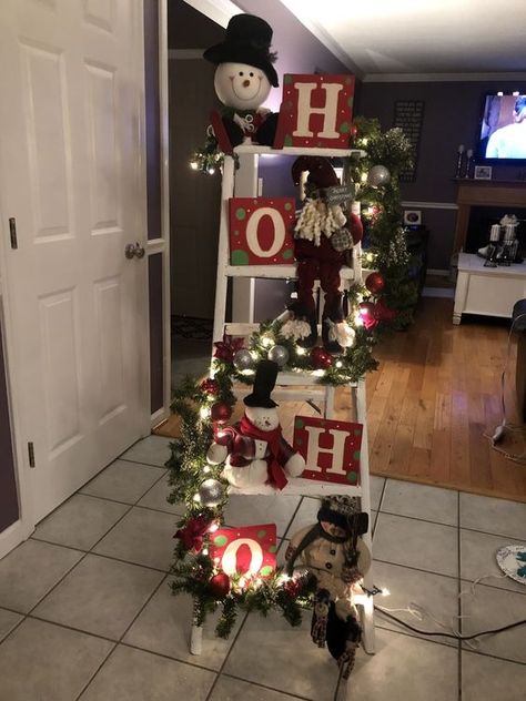 45 Stylish Christmas Holiday Decor Ideas For Your Home How To Decorate A Blanket Ladder For Christmas, Christmas Ladder Decor Front Porches, Blanket Ladder Christmas Decor, Diy Christmas Ladder, Ladder Decor Christmas, Christmas Ladder Decor, Ladder Christmas Decor, Christmas Ladders Ideas, Christmas Fairytale