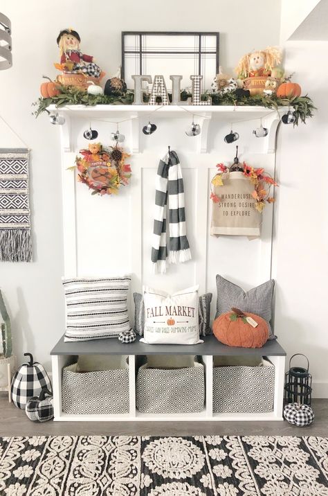 Fall Hall Tree Decor, Fall Coat Rack Decor, Fall Mudroom Decor, Plant Stand Table, Fall Entryway Decor, Fall Apartment Decor, Fall Bedroom Decor, Fall Entryway, Mudroom Decor