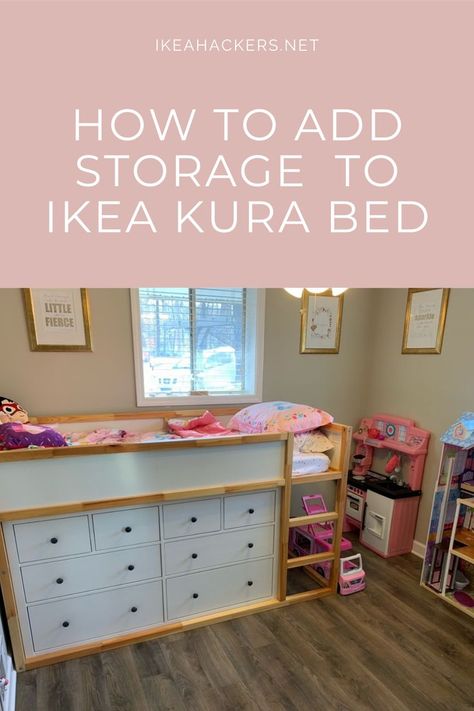 This IKEA chest fits perfectly under the IKEA KURA Bed -- giving you plenty of storage. Very useful in a small bedroom. Ikea Girls Bedroom, Diy Cabin Bed, Ikea Storage Bed, Small Boys Room, Cama Ikea Kura, Cabin Bed With Storage, Small Bedroom Hacks, Kura Bed Hack, Ikea Kura Hack