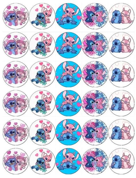 Stitch And Angel Cupcakes, Stitch Cake Topper Printable, Stitch Cupcakes Ideas, Stitch Y Angel, Paper Cupcake Toppers, Lilo And Stitch Cake, Paper Fairy, Edible Wafer Paper, Stitch Cake