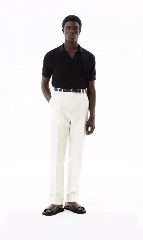 White Shirt Men Outfit, Black Top Outfits, Italian Summer Fashion, White Trousers Outfit, Shirt Men Outfit, Italian Fashion Summer, Light Trousers, Black Top Outfit, Mens Wardrobe Essentials