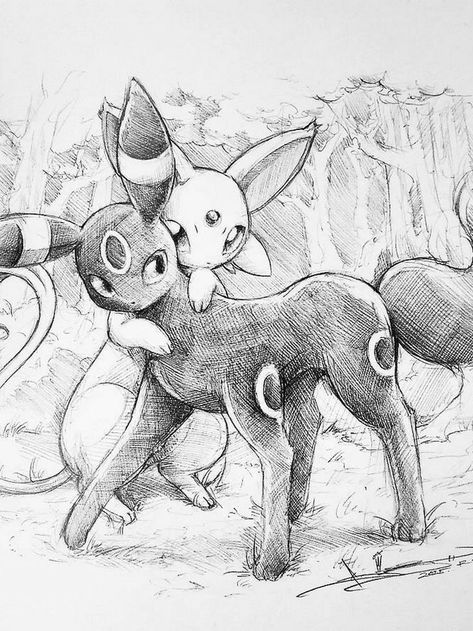 Umbreon And Espeon, Solgaleo Pokemon, Pokemon Sketch, Pokemon Tattoo, Pokemon Eeveelutions, Art Mignon, Eevee Evolutions, Pokemon Eevee, Pokemon Drawings