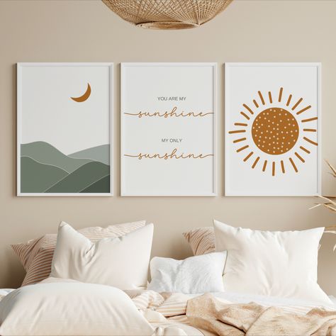 Brighten up your nursery with our "You Are My Sunshine" print featuring stunning mountains and a radiant sun. This digital print will add a touch of warmth and joy to your little one's space, reminding them that they are your sunshine every day.Whether you're looking to add a touch of warmth to your nursery or create a charming and delightful gift for a new parent, this print is the perfect choice. You Are My Sunshine Bedroom, Boho Sunshine Nursery Theme, Sun Themed Nursery, You Are My Sunshine Nursery, Sunshine Nursery Theme, Cookie Projector, Sunshine Nursery, Sunshine Print, Girl Nursery Themes